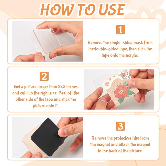 20 Pcs 2x2 Inch DIY Fridge Acrylic Magnet Kit with Strong Adhesive Backing, Square Clear Acrylic Magnetic Set for Crafts, Photo, Kitchen, Cabinets, Party, Classroom & Office