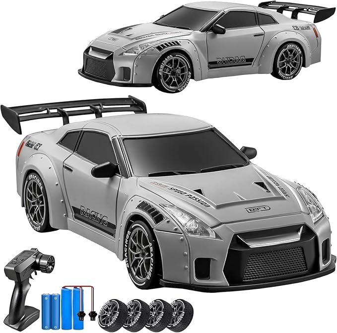 RC Drift Car, 1:24 Scale Remote Control Vehicle with LED Lights,Drifting Tires＆Two Batteries, Racing Sports Toy Idea Gift for Adults Boys Girls and Kids Galactic Silver