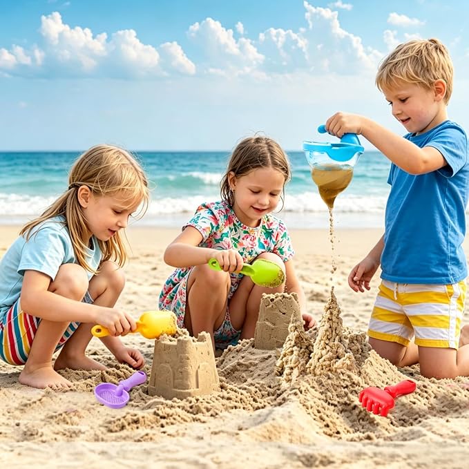 5Pcs Sand Spilling Funnel Beach Toy, Drip Sand Castle Maker Water Mixing Writing Toy for Summer Beach Sandbox Outdoor Activities