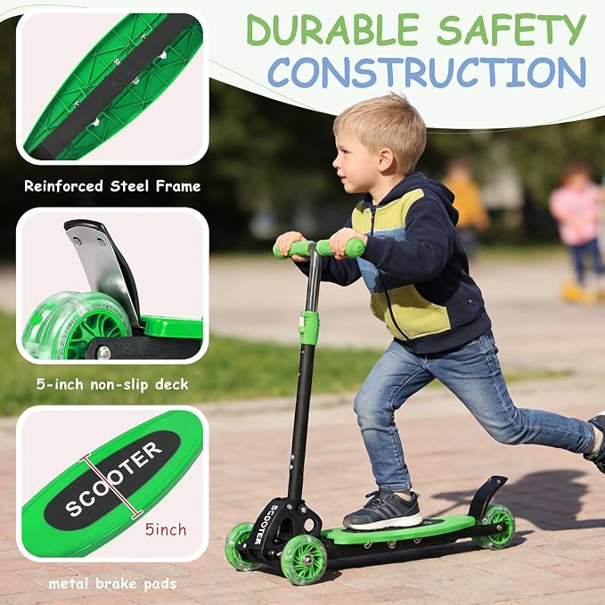Toddler Scooter, 3 Wheels for Kids 2-7 Year Old LED Lighted, Folding Lean-to-Steer Kids Scooter with 3 Adjustable Handlebar for Boys Girls, Blue