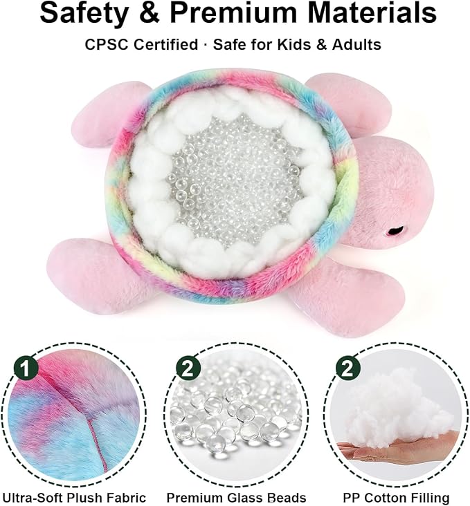 gnomantic Turtle Weighted Stuffed Animals - 22 Inch 4.5 Pounds Weighted Plushies Sea Turtle Stuffed Animal - Big Tortoise Plush - Cute Plush Toys Gifts for Kids & Adults (Rainbow)