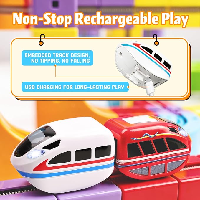 Electric Train Set for Kids, 67PCS Modular 3D Infinity Racer Magnetic Train Sets with Motorized Train, 3–8 STEM Building Train Tracks for Creative Learning, Electric Train Set Gift for Boys and Girls