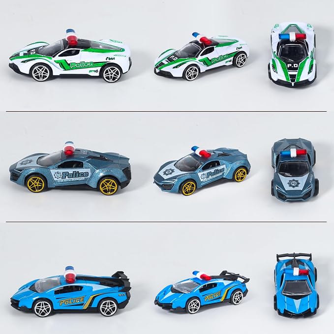 Oriate 1:64 Die-Cast Metal Police Car Toy Set - Collectable Police Sports Car Toy Model, Cake Topper, Birthday Gifts, Party Favors for Kids Age 3 4 5 6 7 8 and up