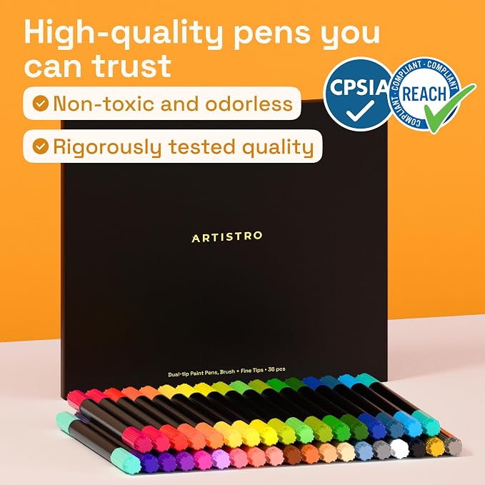 ARTISTRO 36 Acrylic Paint Markers - Paint Pens for Drawing - For Fabric, Rock, Glass, Wood, Molds - Arts & Crafts Gift for Adults, Teens, Kids, Classroom Must Haves & School Supplies