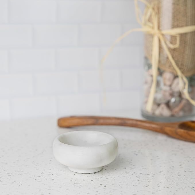 Fox Run Natural White Marble Pinch Bowl, Small 1 oz Spice, Sauce, and Condiment Bowl