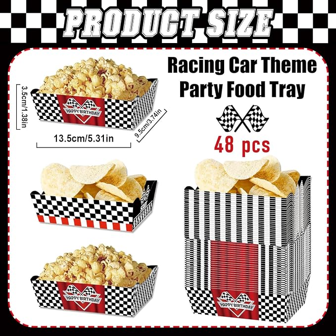 48 Pcs Racing Car Theme Food Trays Race Track Party Supplies Decorations Racing Sports Themed Dinnerware for Kids Boys Birthday Baby Shower Decor