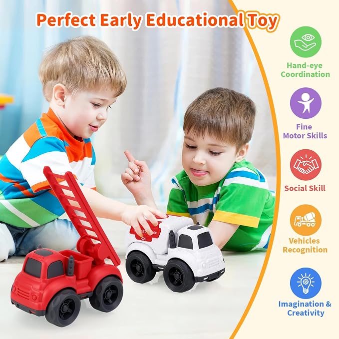 Toddler Toy Cars for 2 3 Year Old Boy, 3 in 1 Police Car Firetruck Toys and Ambulance for Toddlers, BPA Free, Phthalates Free, PVC, Outdoor Toys for Toddlers 2-4, Easter Birthday Gifts for Kids
