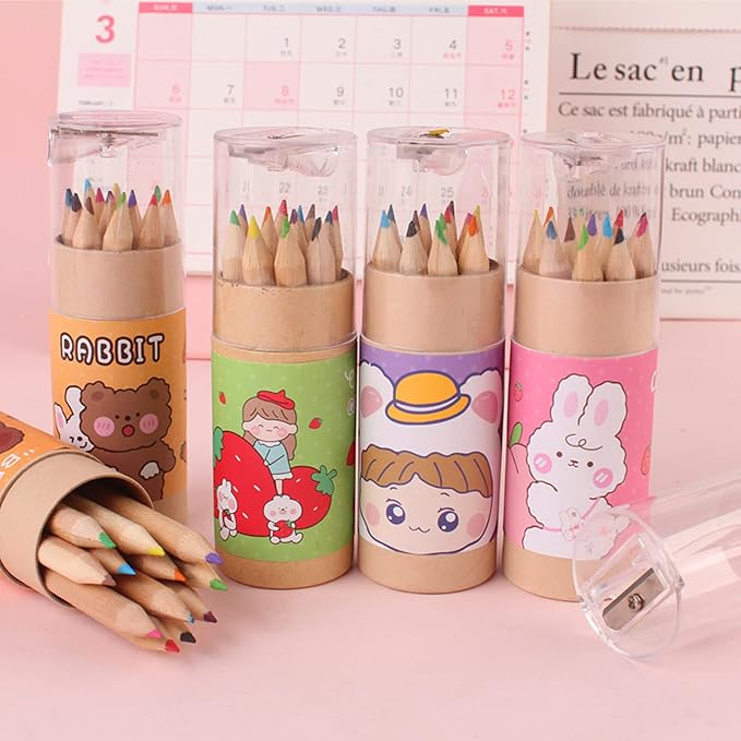Tergy 20 Packs Mini Colored Pencils with Sharpener in Tube Portable Drawing Art Cartoon Pencils for 3 Years Old and Up Kids Adults Writing Sketching Painting,12 Colors in Tube