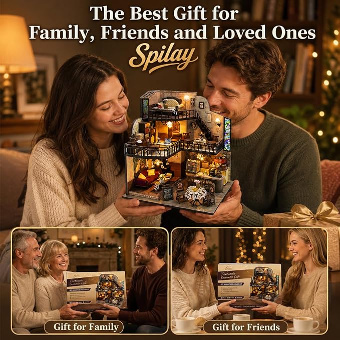 Spilay DIY Miniature House Kit for Adults, Miniature Dollhouse Building Kit | With Warm Light, Music Box & Dustproof Cover, Creative DIY Craft for Bookshelf Decor, Room Decoration & Gift Giving