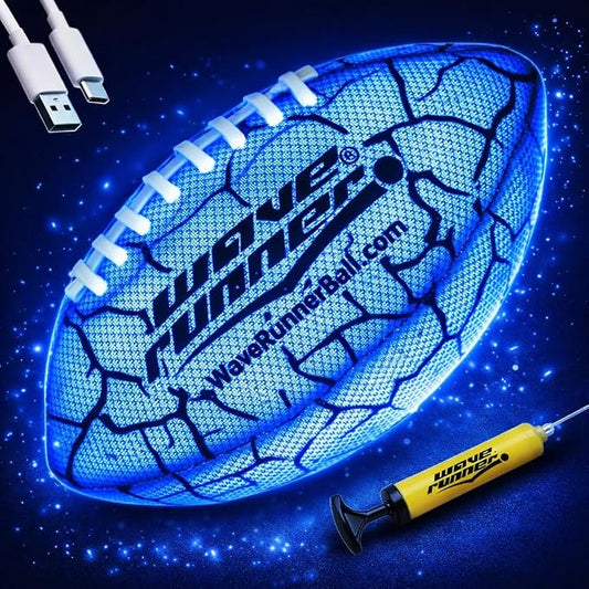 Wave Runner Light Up Football for Kids, Glow in The Dark LED Football, Rechargeable Football, Junior Size Waterproof Football Toy, Outdoor Football Gifts for Boys 8-12