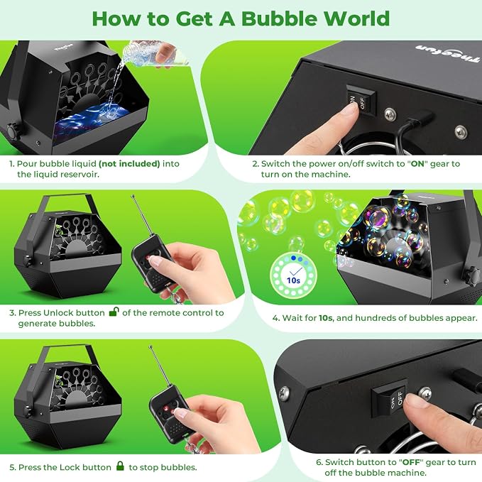 Theefun Bubble Machine, 750ml Stage Bubble Blower Metal, USB Plug in or 8 Battery Powered, Portable Party Bubble Maker for Stage BBQ Birthday Outdoor Indoor Use (Remote Control)