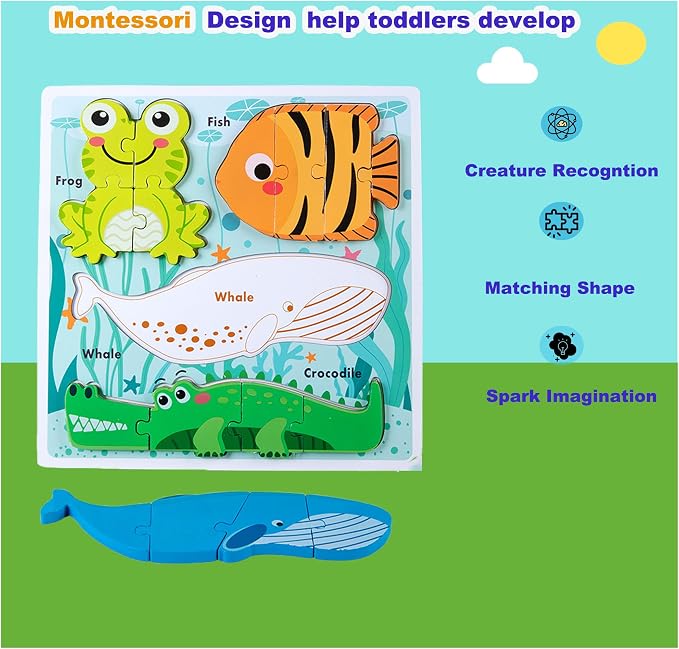 Montessori Wooden Toddler Puzzles, Educational Gift Jigsaw Puzzle for Toddlers 1-3 Year Old,Learning Toys for Ages 2-4 Boys Girls Kids
