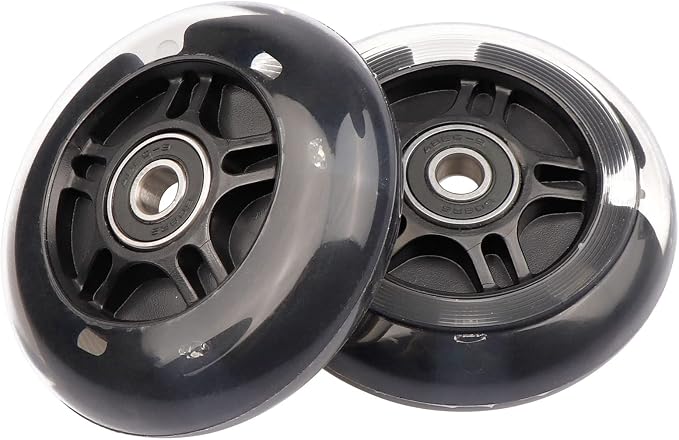 Rear 80mm Light Up White Flashing 3-Wheeled Kid Scooter Replacement Wheels for Kid Push Kick Scooter, 2-Pack (Black)