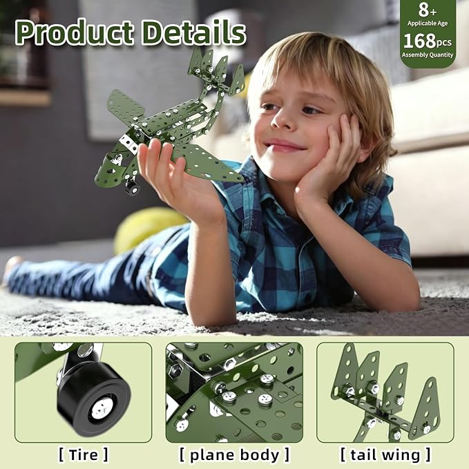 Jixin Xyzhi 3D Metal Airplane Model Kit – Metal Building Kit, STEM DIY Construction Set for Kids Ages 8-16, Mechanical Model Toy, Creative Gift for Boys & Girls (Plane)
