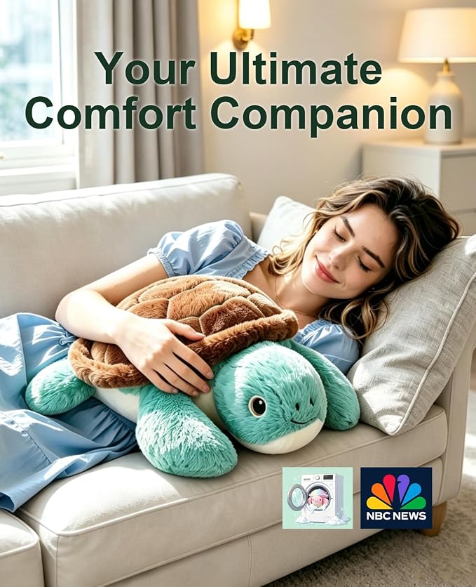 gnomantic Turtle Weighted Stuffed Animals - 22 Inch 4.5 Pounds Weighted Plushies Sea Turtle Stuffed Animal - Big Tortoise Plush - Cute Plush Toys Gifts for Kids & Adults (Brown&Green)
