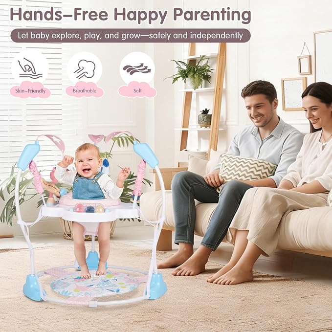 Baby Activity Center, 3-in-1 Grow-with-Me Baby Jumper Activity Center, 360° Rotating Jumper & Bouncer with Interactive Toys, Music, Lights and 3 Adjustable Heights for Babies 6+ Months