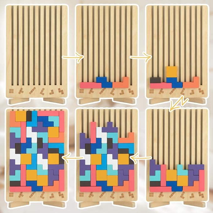 Wooden Stacking Puzzle Toy,3D Colored Wooden Puzzle,Russian Montessori Brain Blocks Puzzles Toys for Boys and Girls,Board Jigsaw Game Toys for Brain Teasers for Toddlers 3-8Years