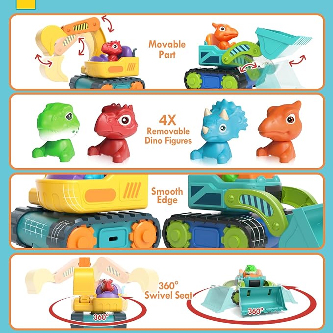 Lehoo Castle Construction Toys, 2 Pack Remote Control Car for Toddlers 1-3, Rechargeable Excavator Toy Bulldozer Toys for 2 Year Old Boy, 3 Year Old Boy Toys