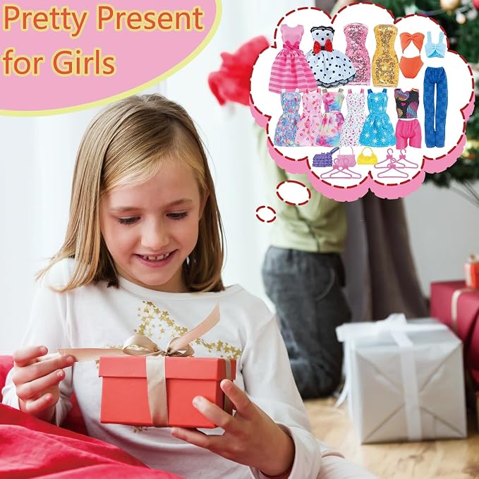 Doll Clothes 21Pcs Including 3 Fashion Dresses 5 Daily Slip Dresses 2 Casual Tops and Pants Outfits 2 Sequins Dress 1 Swimsuit 3 Bags 5 Hangers Accessories for 11.5 inch Girl Doll
