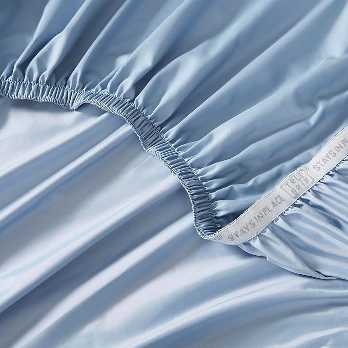 Linen Closet Luxury 1200 Thread Count Full Size Sheets Set, 4 Pieces, Cotton Rich, Blue, Soft, Durable & Wrinkle Resistant Sateen Sheets, 16" Deep Pocket Fitted Sheet, Home & Hotel Essentials