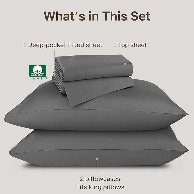 California Design Den Luxury 100% Cotton Sheets King Size Sheet Set - Buttery Soft 800 Thread Count Sateen, Deep Pocket Bedding Set - Grey