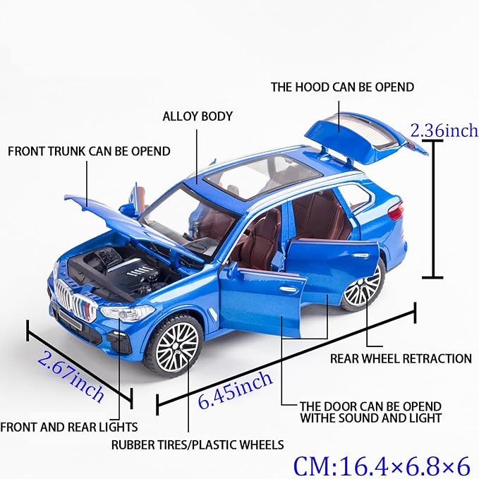 Toy Cars 1/32 Metal Model Car Toys with Light and Sound Pull Back Collectible Model for Children Age 3 + Year Old Festival Gift(Blue)