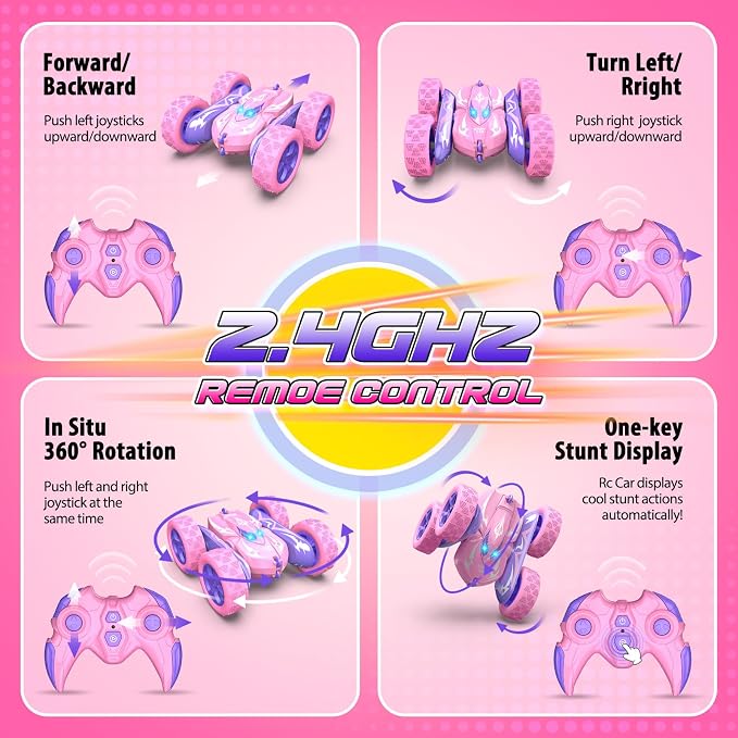 Excitobo Remote Control Car,RC Cars for 4 5 6 7 8 9 10 11 12 Year Old Girl Double Sided 360°Flip 4WD Rechargeable Drift RC Race Car Girls Toys Birthday Gifts Easter Basket Stuffers for Kids Age 4-12