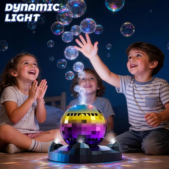 Bubble Machine, Automatic Bubble Blower Maker with 360° Rotating Turntable and LED Lights, Disco Ball Bubble Machine Summer Kids Toys for Weddings Birthdays Party Indoor Outdoor Backyard Camping