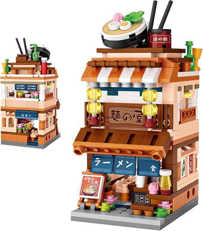 ELAICREE Japanese Street View Shop Building Blocks House Toy, 4 Models Mini DIY Building Blocks Model MOC Construction Toy, Gift for 6-12 Years Old Kid Girls and Boys