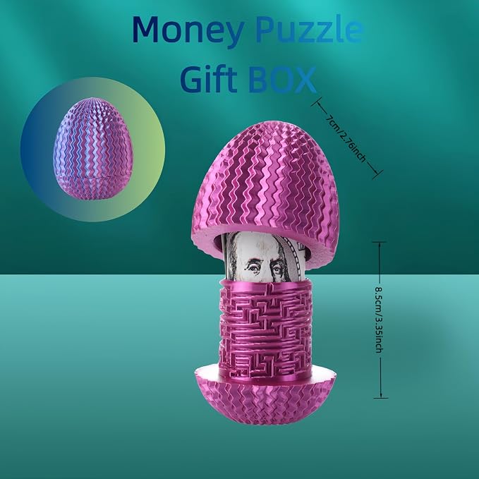 Maze Egg Money Puzzle Box for Kids & Adults, 4 Logic Challenge Brain Teaser Sensory Toy, Hidden Compartment Cash Gift Holder, Birthday Graduation Gifts for Teens, Road Trip Travel Game