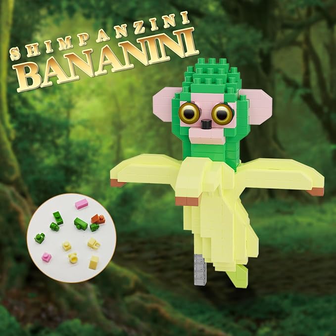 Italian Brainrot Action Figure Building Kit, Brainrot Toys, Creative STEM Construction Blocks, Collectible Desk Decor Gift for Adults & Teens 14+(SHIMPANZINI BANANINI)