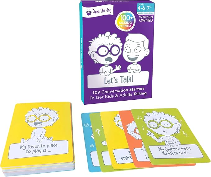 Open The Joy Let's Talk Conversation Starter Cards for Kids | 100+ Prompts & Questions to Build Emotional Intelligence, Communication, and Social Skills | Fun Family & Classroom Game | Ages 4+