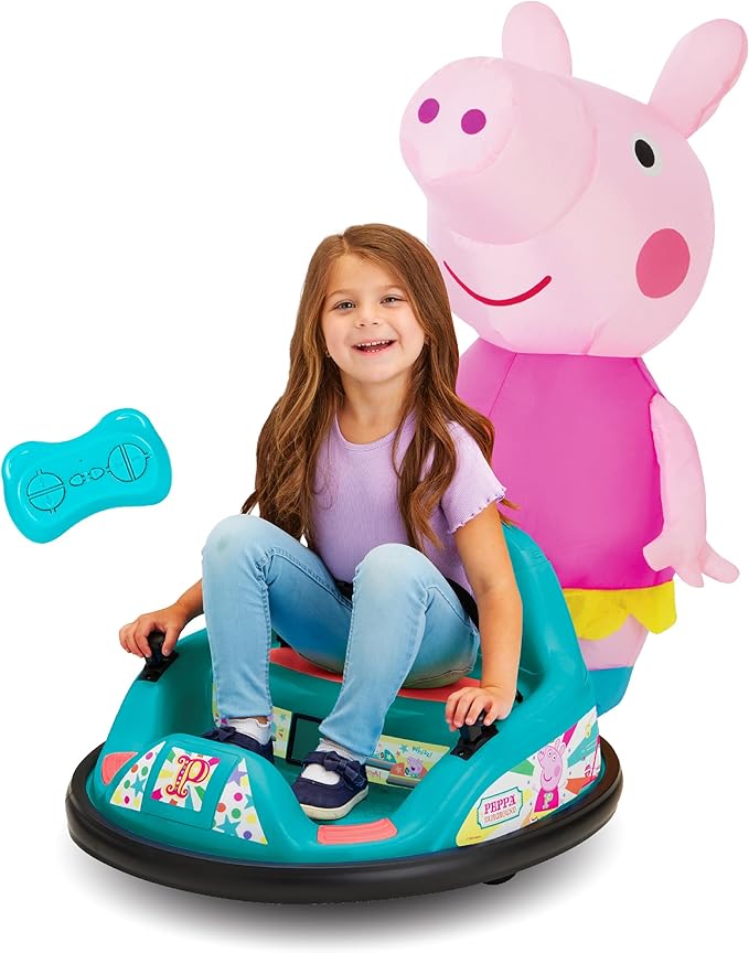 6V Peppa Pig Toy Toddler Bumper Car - Ride On Toddler Toy, Kids Electric Bumper Car, Auto-Inflated, Parent Remote Control, LED Light, 360° Spins, 1 MPH, Max Weight 66lbs, Age 1.5-4yrs