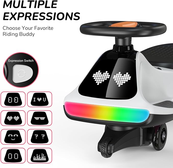 Umatoll 12V Electric Wiggle Car for Kids with Pedal, Display, Rechargeable Battery, LED Light, Bluetooth, Light-Up Wheels, Anti-Rollover, 2 Speeds, Ride on Toys, Birthday Gifts for Age 3+, 150Lbs