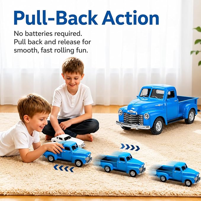 Little Blue Truck Toys for Kids Ages 2 3 4 5 6 7 8 Year Old Boys Girls, 1:32 Alloy Kids Car Toys, with Pull Back Model Cars diecast Cars Toddlers Race playsets Birthday Set