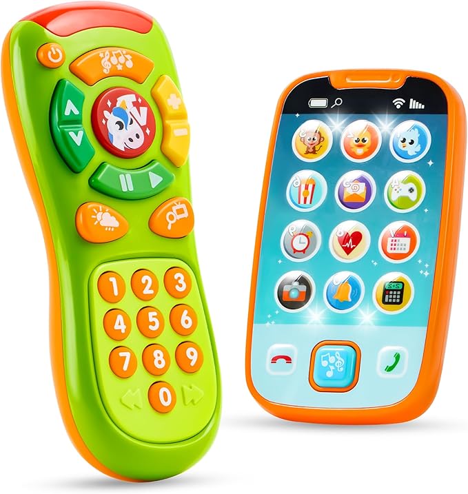 JOYIN Baby Toy Phone, Remote and Smartphone with Music, Fun Learning Musical Toys for Babies, Boys or Girls, Holiday Stocking Stuffers, Birthday Gifts for Kids