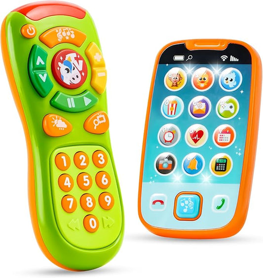 JOYIN Baby Toy Phone, Remote and Smartphone with Music, Fun Learning Musical Toys for Babies, Boys or Girls, Holiday Stocking Stuffers, Birthday Gifts for Kids
