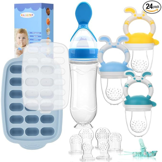 Food Feeder Baby Fruit Feeder Baby Breastmilk Popsicle Molds-& Baby Fruit Feeder-WAJIAYON Silicone Baby Food Freezer Tray,Baby Food Pacifier Feeder and Teether Easter Bunny Gifts for Boys and Girls