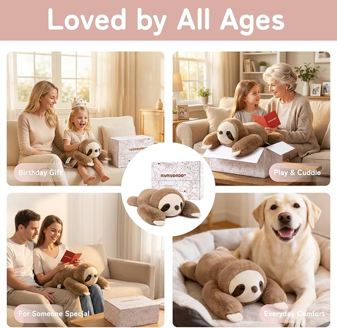 Niuniu Daddy 3.3lb Large Weighted Stuffed Animal for Kids Adults, Weighted Sloth Body Pillow for Sensory Support, 20in Cute Plush Toy for Birthday Valentine Gift Box Bag Stickers Included