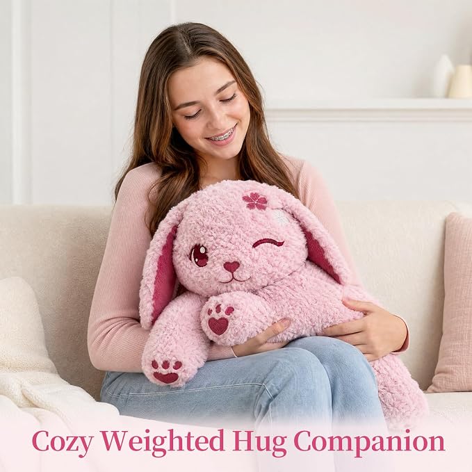 Weighted Stuffed Animal Dog, 18" Weighted Plush Dog 2.6 lbs, Cute Pink Puppy Plush Toy, Soft Kawaii Stuffed Animal for Kids Adults, Bedtime Cuddles & Gifts