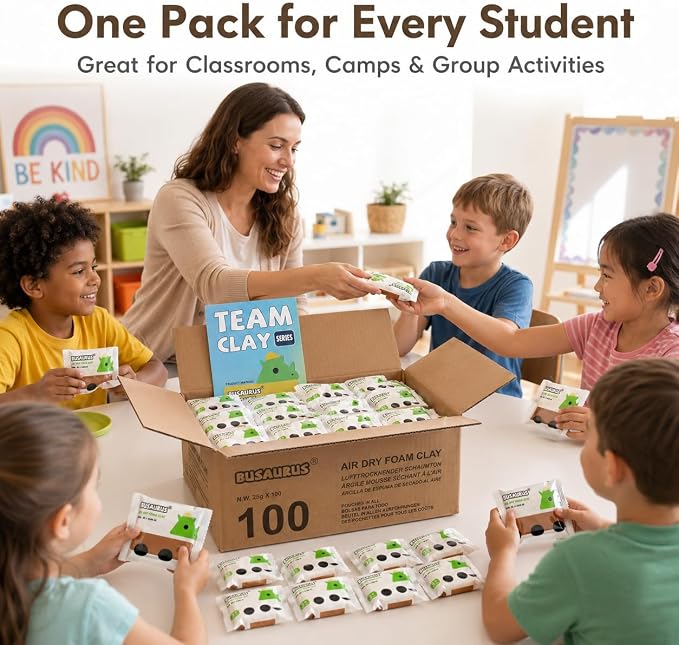 100-Pack Brown Air Dry Foam Clay, 25g Bulk Individually Wrapped Modeling Clay for Teachers, Classroom Nature Crafts, Fall Art Projects, School Art Supplies, Soft Foam Clay Alternative