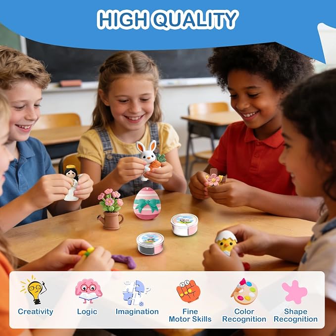Easter Air Dry Clay for Kids,12 Boxes Modeling Magic Clay Kit with Sculpting Tools Tutorials, Safe & Non-Sticky DIY Craft Kit for Easter Basket Stuffers Gifts