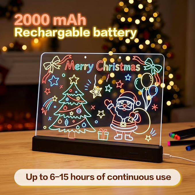 Rechargeable 16" Led Drawing Board for Kids Doodle Glow LED Note Board 7 Colors, 4 Modes, 7 Marks Light Up Pad Art Kit Kids Toy, Birthday Gift for Boys, Girls, Teens (Black)