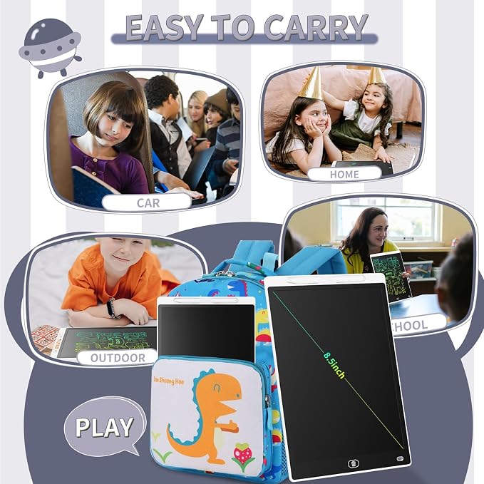 Genialba LCD Writing Board 8.5 Inches, Colourful Electronic Tablet, Portable Erasable Drawing Board, Graphic Tablet for Children's Games 3 4 5 6 7 Year Old Kid Boys Girls (White)