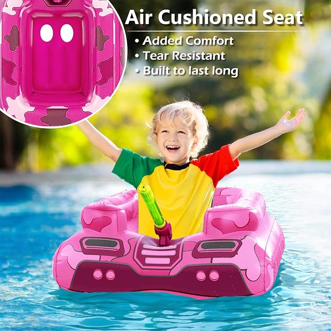 Tank Pool Floats Kids Adults - Jasonwell Inflatable Pool Floaties Swimming Pool Tank with Water Cannon Gun Swim Floaty Rafts Lake Beach Party Pool Toys for Boys Girls Toddlers Kids Adults (Rose, M)