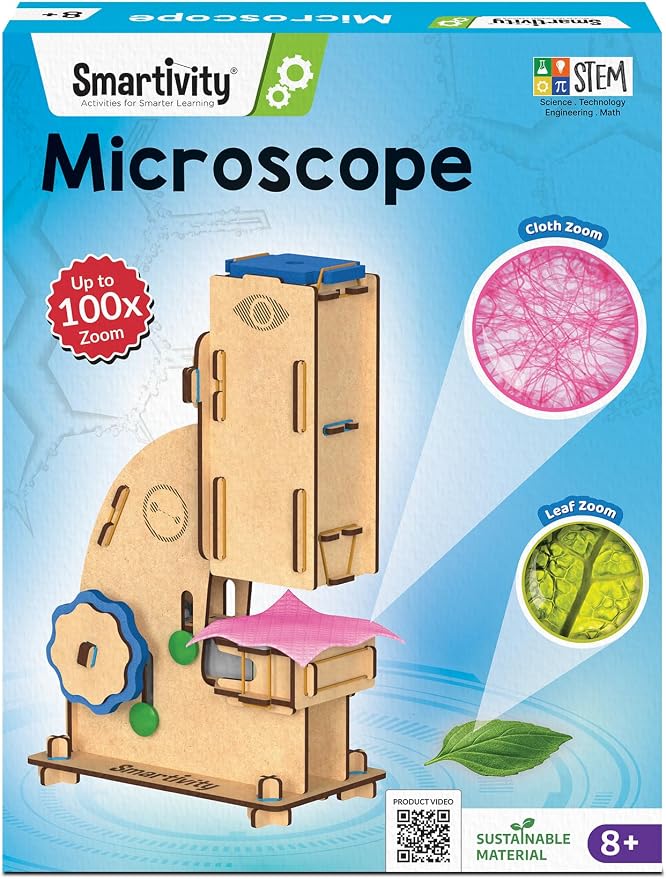Smartivity Microscope 100x Zoom STEM Toy for Kids Age 8 to 14 Years Old | Cool Birthday Gifts Ideas for Boys & Girls | DIY Science Toys for 8,9,10,11,12,13,14 Years I Wooden Engineering Game