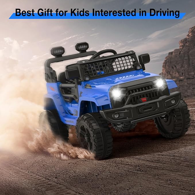GarveeLife 12V Kids Electric Ride On Truck Car w/Parent Remote Control, Spring Suspension, LED Lights & AUX Port | Outdoor Ride Toy for Boys Girls