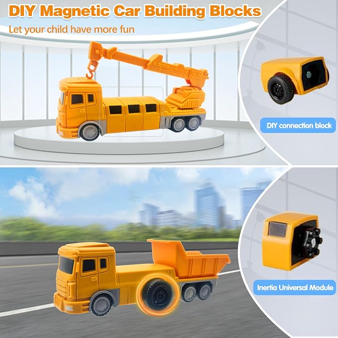 Magnetic Transform Engineering Car Assembled Toys, Construction Vehicles with Storage Box, 7 in 1 Robot Toys Set, Magnetic Blocks for Kids Age 3-8 Year Old Boy Gift, Outdoor Toddler Activities Toys
