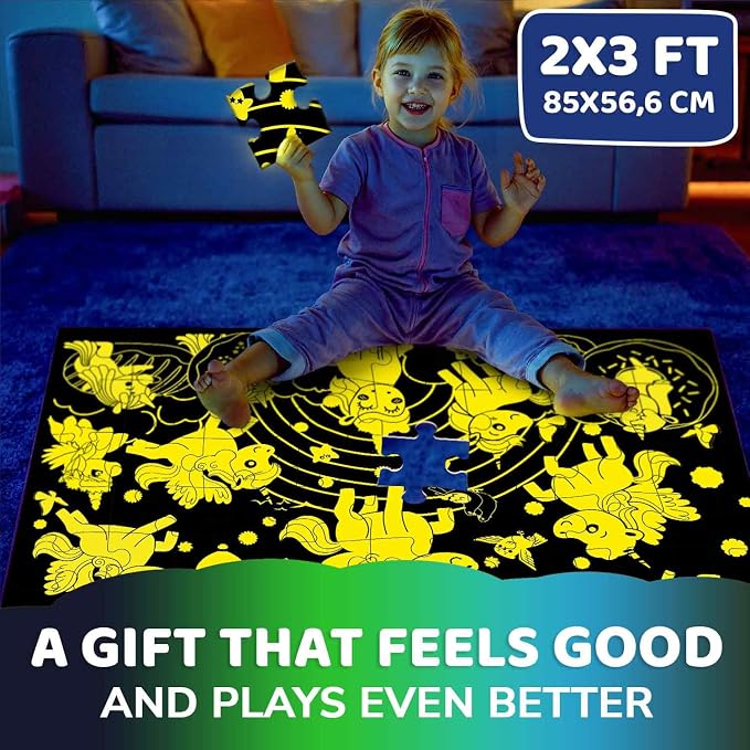 QUOKKA Giant Floor Puzzles for Kids Ages 4-6 – 2x3 Ft Glow in the Dark Jumbo Jigsaw Puzzles for Kids Ages 3-5 – 48 Large Pieces Magic Fantasy Unicorn Scene for 4-8 yo – Toy with Gift Box for Toddlers