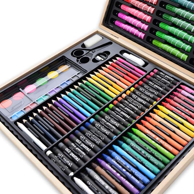 Darnassus 130-Piece Art Set, Deluxe Professional Color Set, with Compact Portable Wooden Case, Art Kit Gift for 4-12 Age